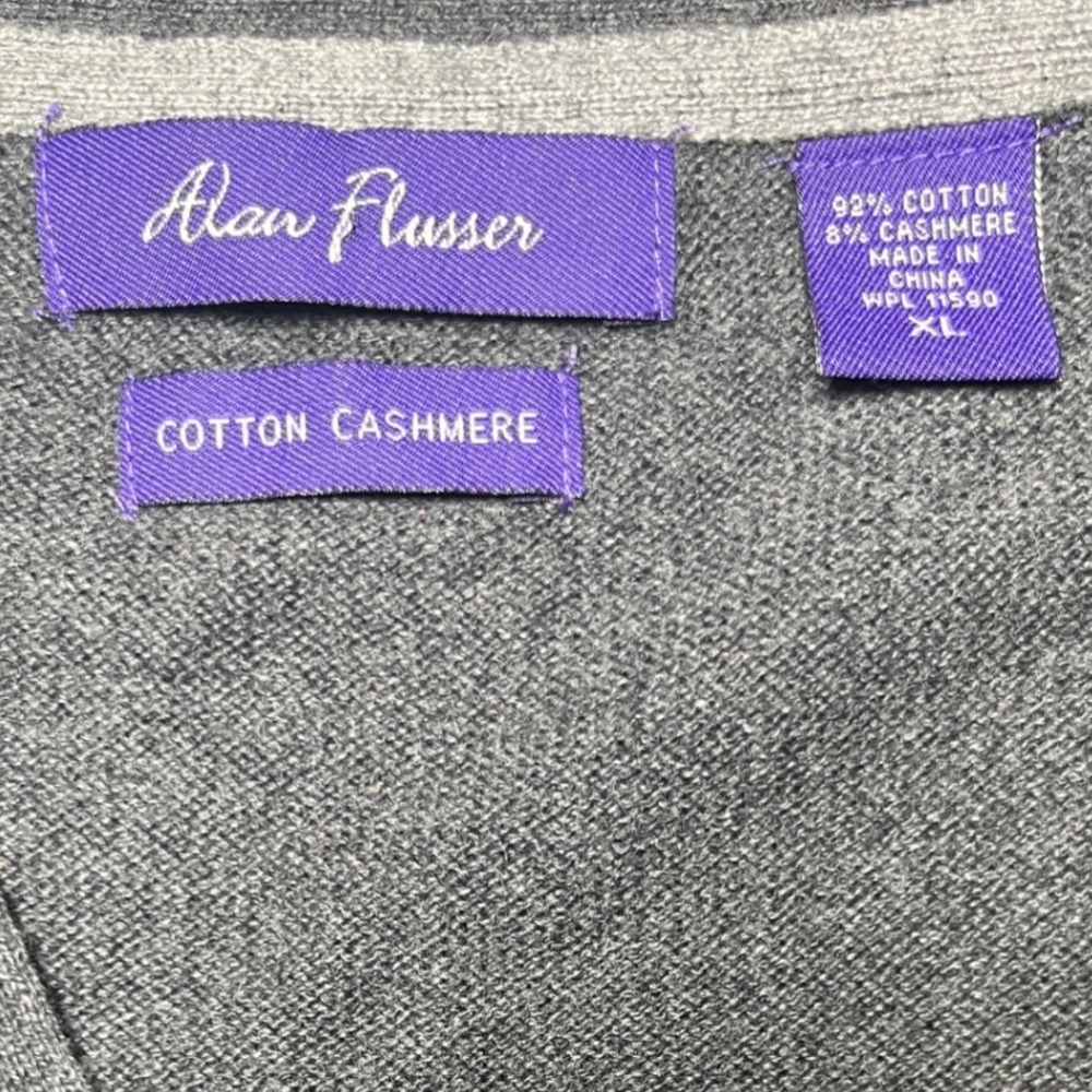 Alan Flusser Cotton Cashmere Cardigan Charcoal Gray V Neck Button XL - Picture 5 of 8